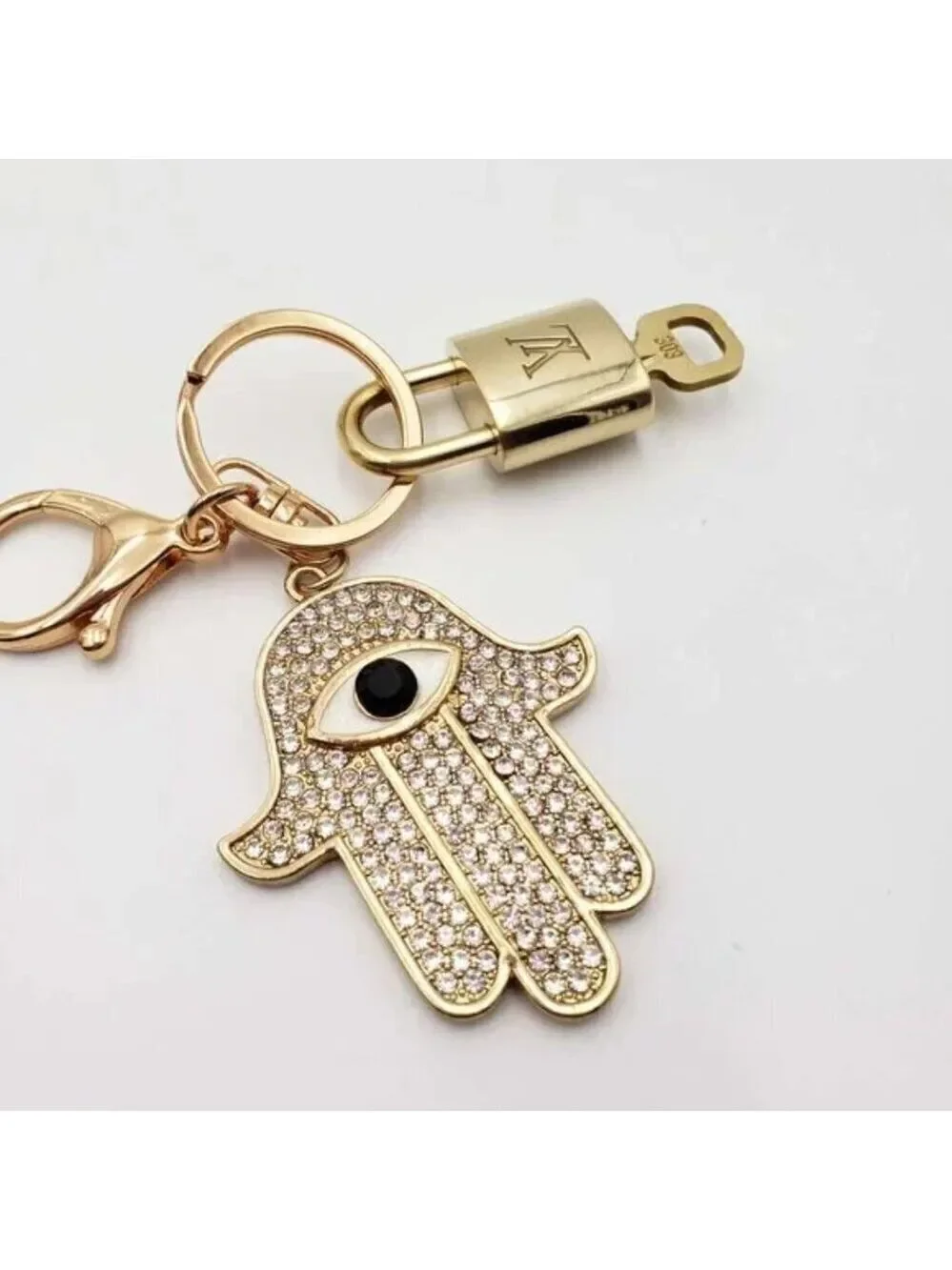 LV Authentic Gold Padlock 🔒 Key Set w/ Unbranded Evil Eye Keychain Charm
